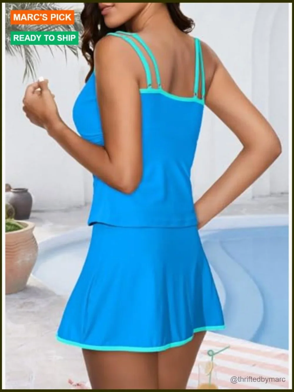 Tankini Swimsuits Two Piece Tummy Control Ruched Swim Suits with Skirt Built-in